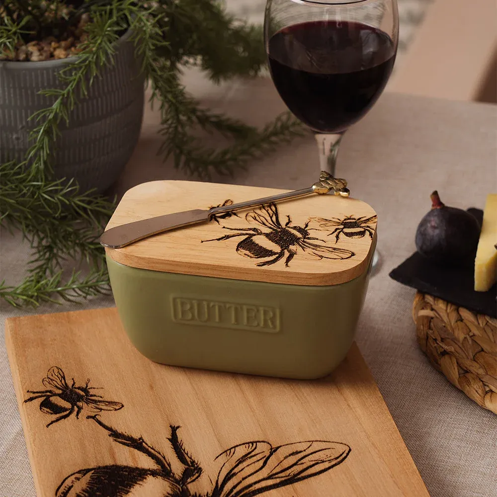 Green Butter Dish and Knife Set, type: Bee