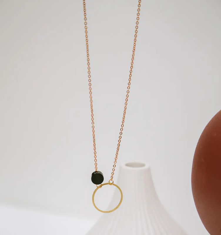 Black and Gold Geometric Pendant Necklace