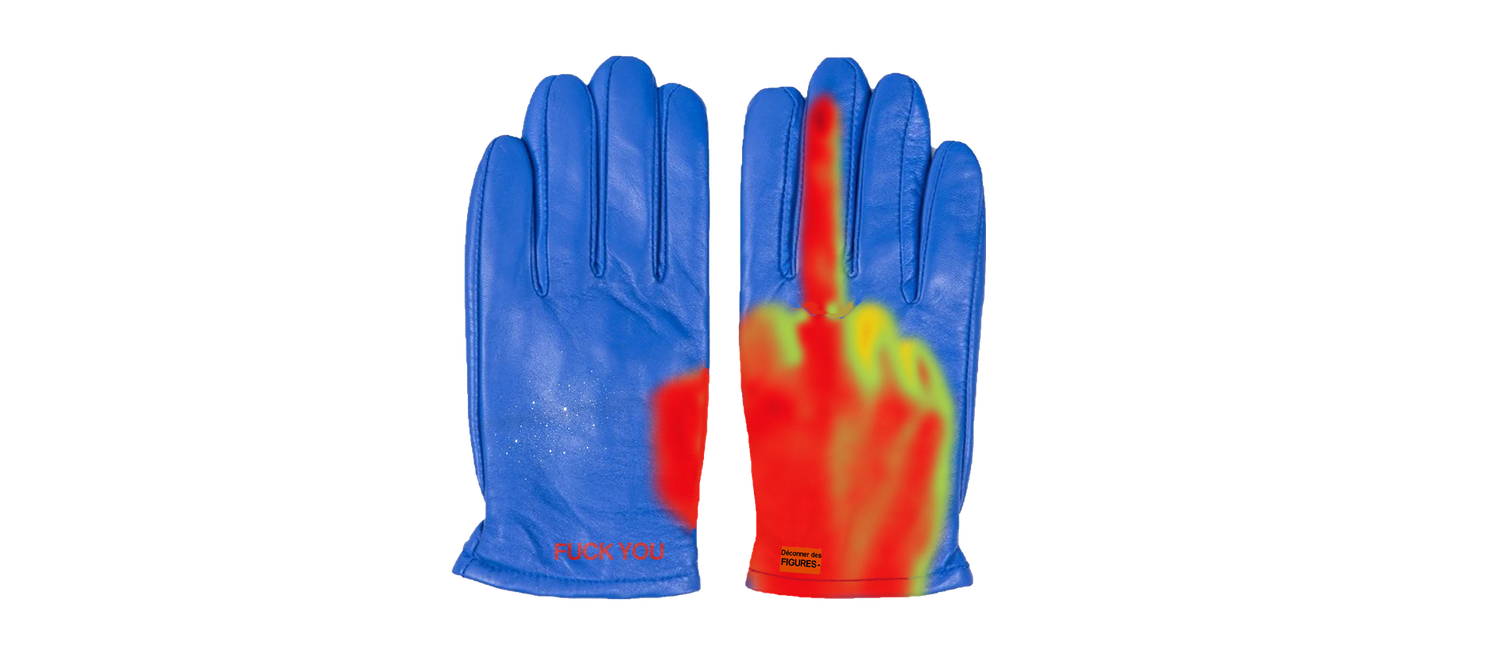 Blue Figures Leather Gloves