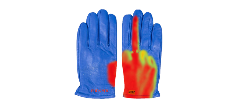 Blue Figures Leather Gloves