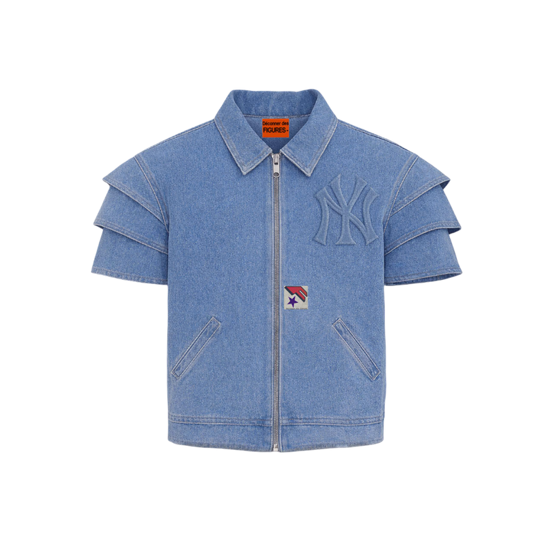 Denim jacket with layered short sleeve