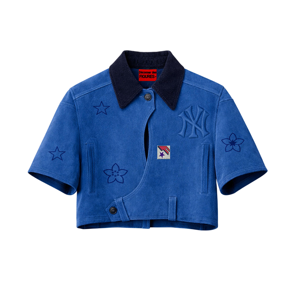 curved asymmetric Blue suede jacket