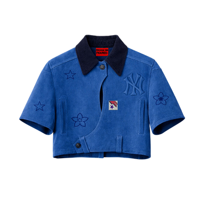 curved asymmetric Blue suede jacket