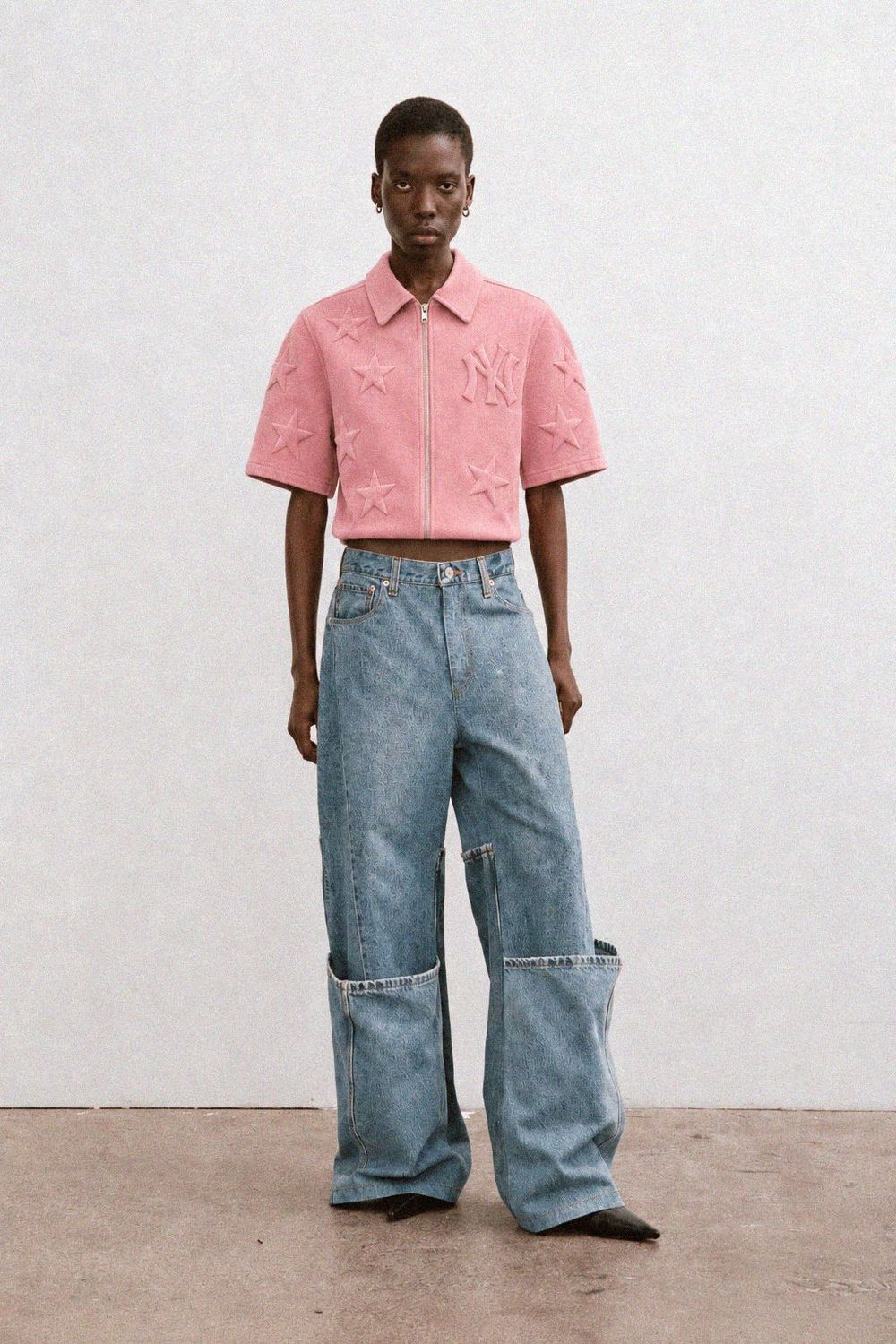 Suede Embossed Stars Pink Shirt Suede Embossed Stars Pink Shirt