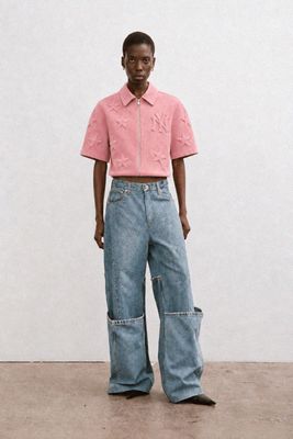 Suede Embossed Stars Pink Shirt