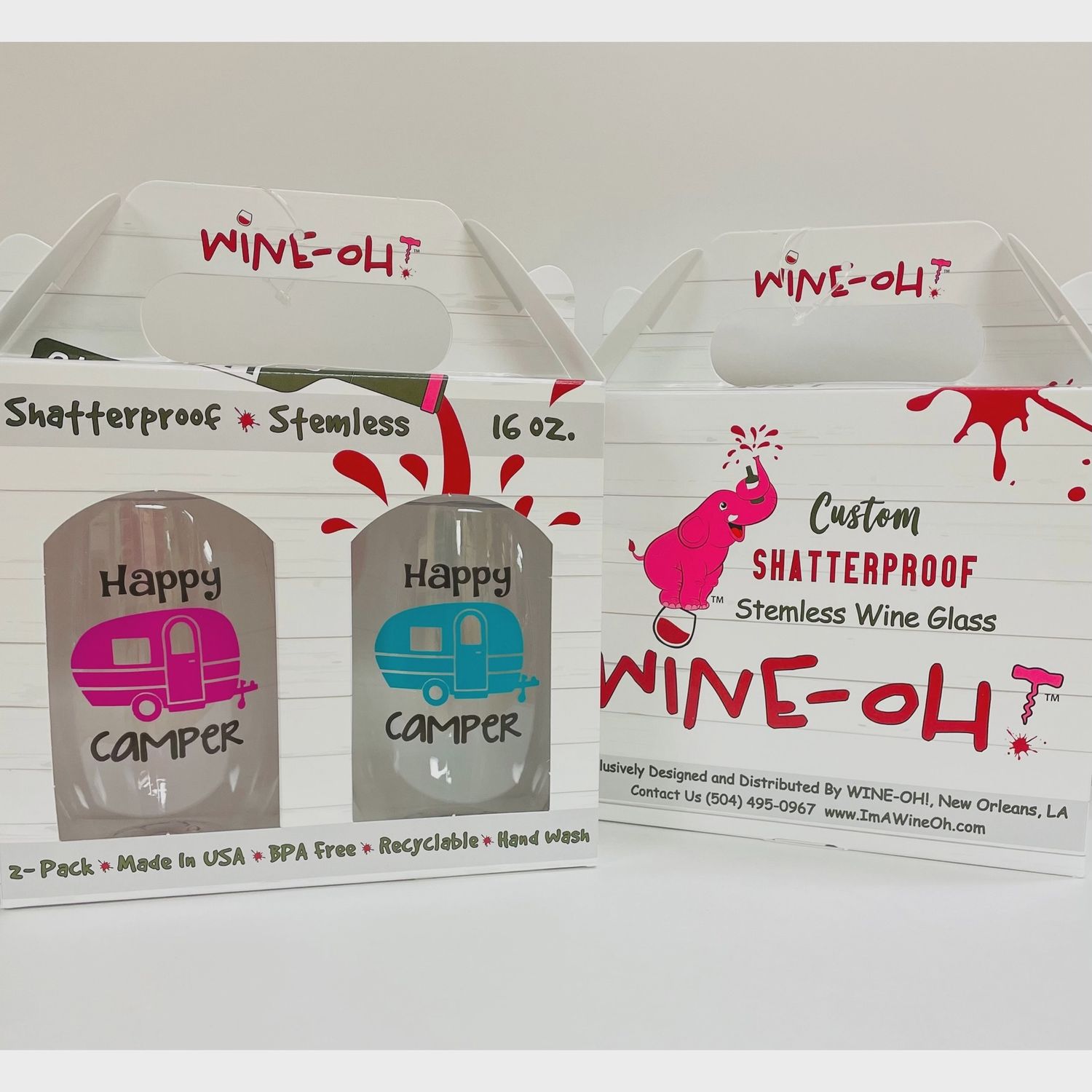Wine-Oh Stemless 'Glasses' - Set of 2, Style: Happy Camper