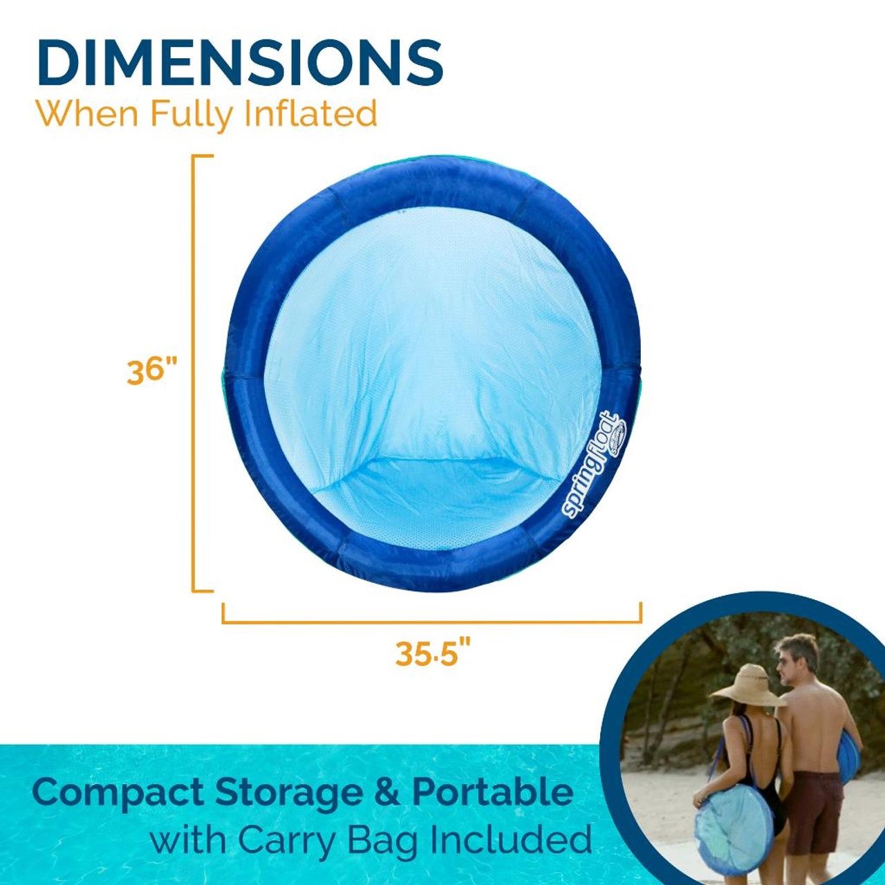Spring Float Papasan Inflatable Pool Lounger with Hyper-Flate Valve, Color: Blue