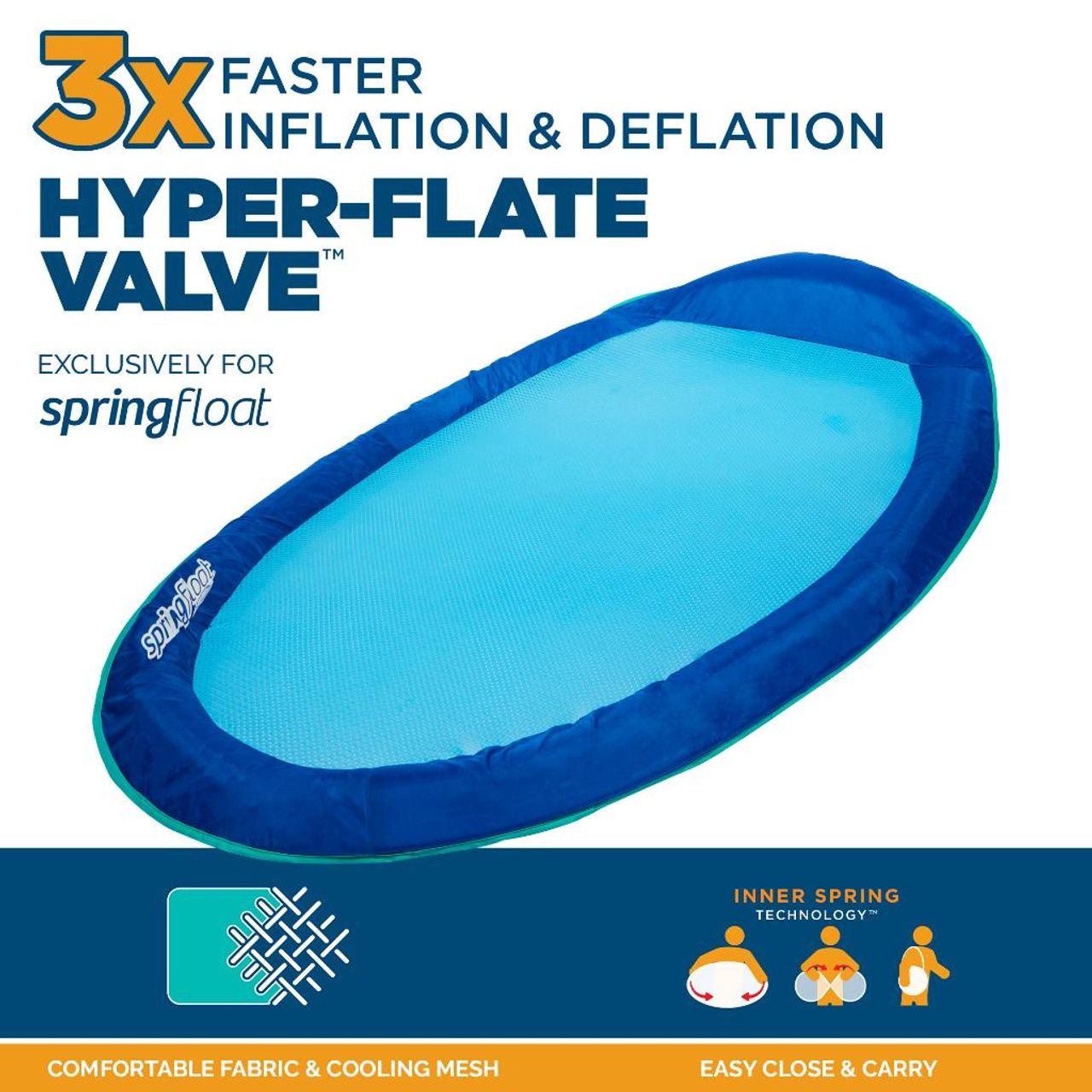 Spring Float Inflatable Pool Lounger with Hyper-Flate Valve, Color: Blue