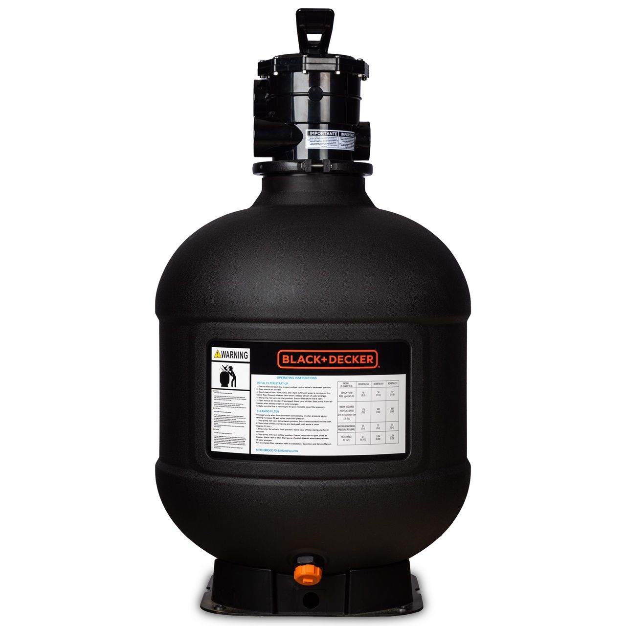 BLACK + DECKER 24" Sand Filter Tank w/ 2" 6-Way Valve &amp; Pedestal Base