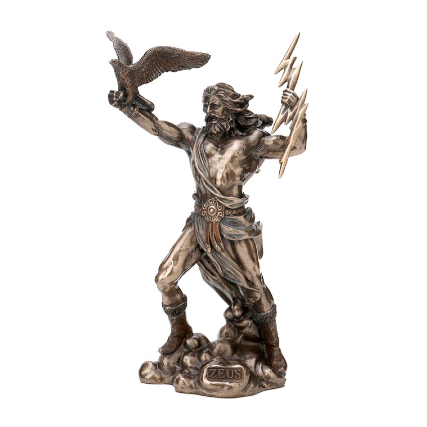 Greek God Zeus Holding Thunderbolt with Eagle