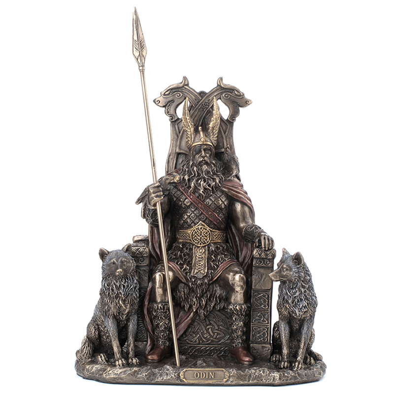 Odin Sititng on Throne with Geri and Freki