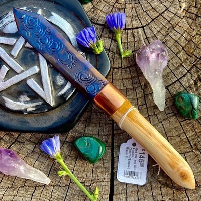 Red Oak and Iron Athame With Chevron Tip and Crying Moon