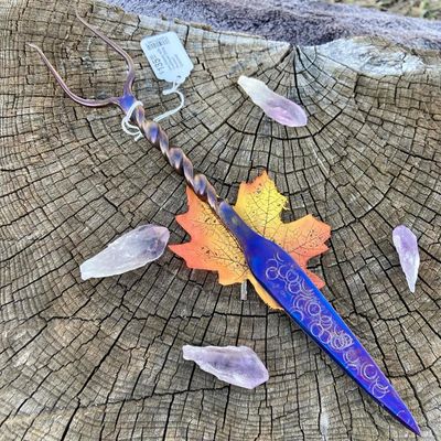Iron Athame with Traditional Stang Pommel Colorized