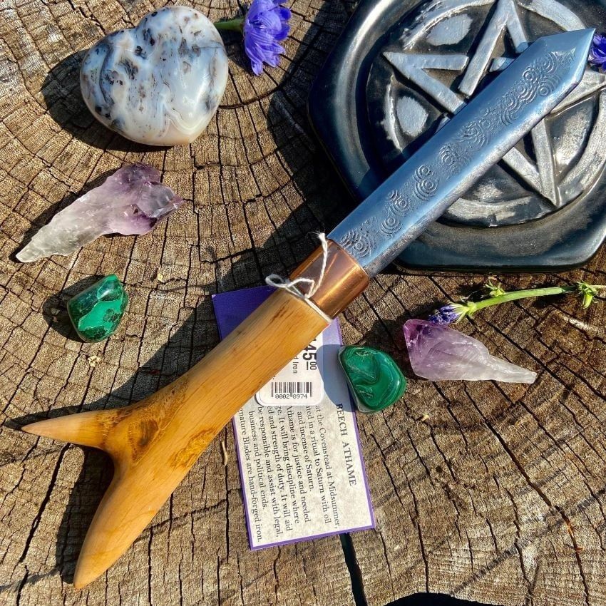 Beech and Iron Athame - Queen of the Fae with forked handle.