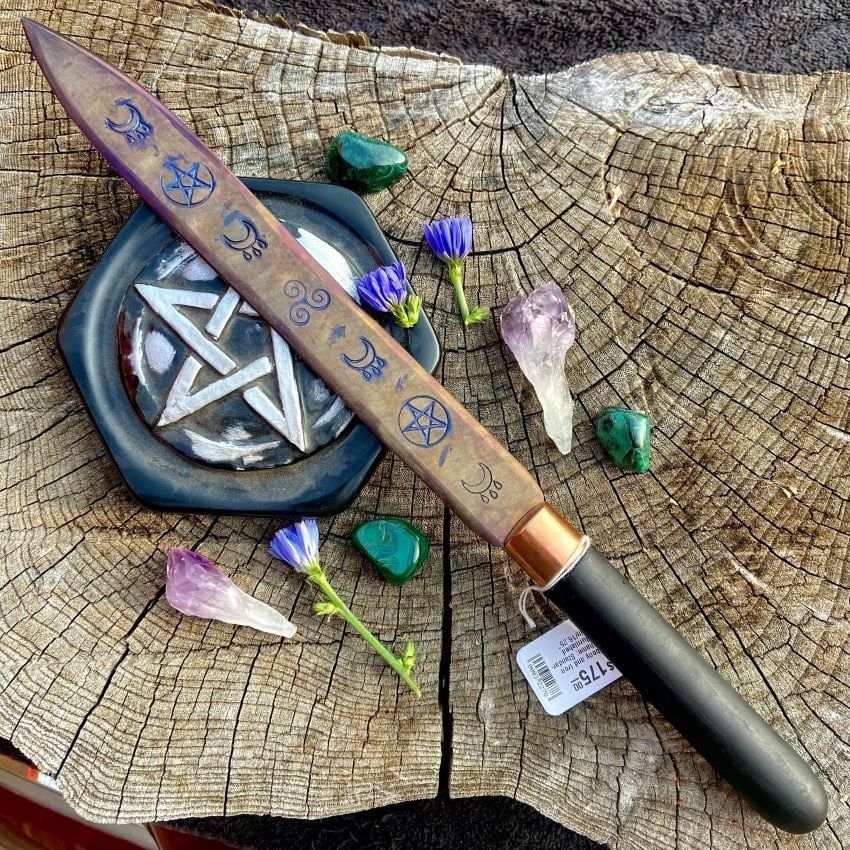 Ebony and Iron Athame Burnished And Colorized With Sigils