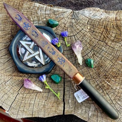 Ebony and Iron Athame Burnished And Colorized With Sigils