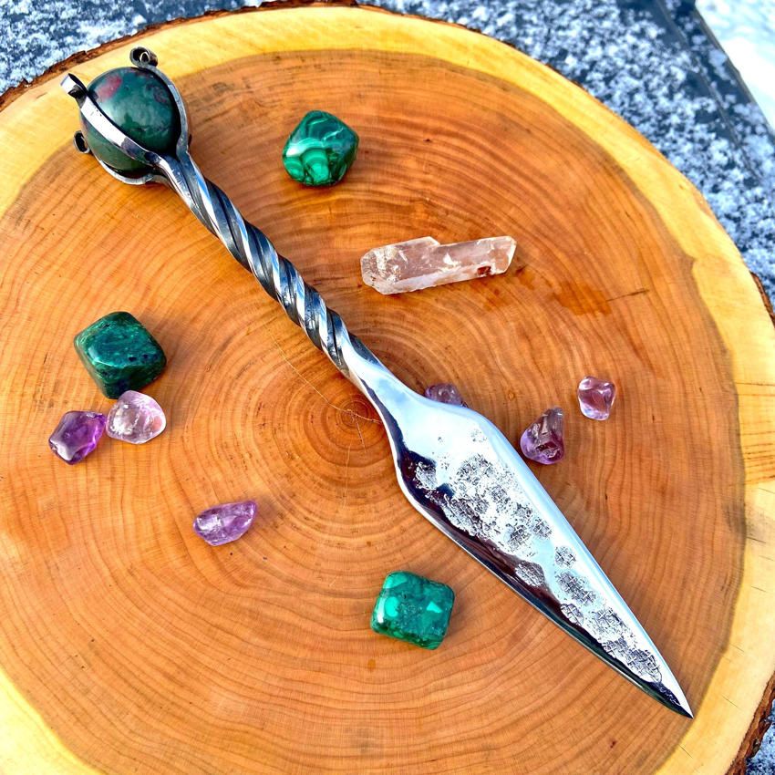 Luna Ignis Crystal Sphere Athame with Bloodstone And Rope Twist Handle