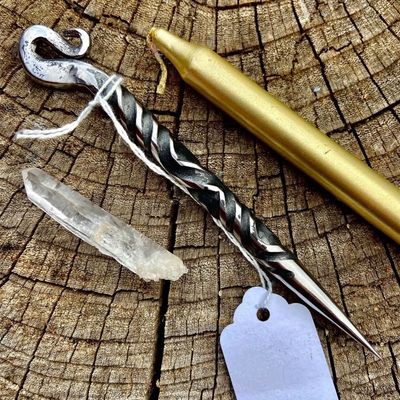 Celtic Hook Iron Burin or Candle Scribe with Quadruple Twist