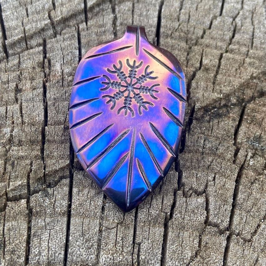Luna Ignis Hand Forged Unique Helm Of  Awe Leaf Amulet Pendant