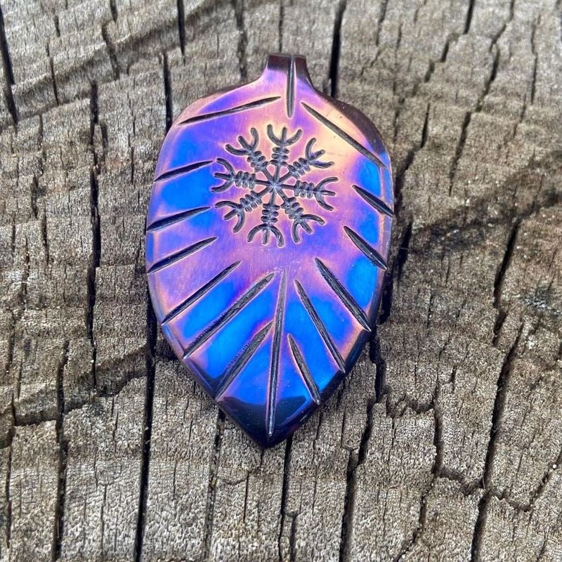 Luna Ignis Hand Forged Unique Helm Of  Awe Leaf Amulet Pendant