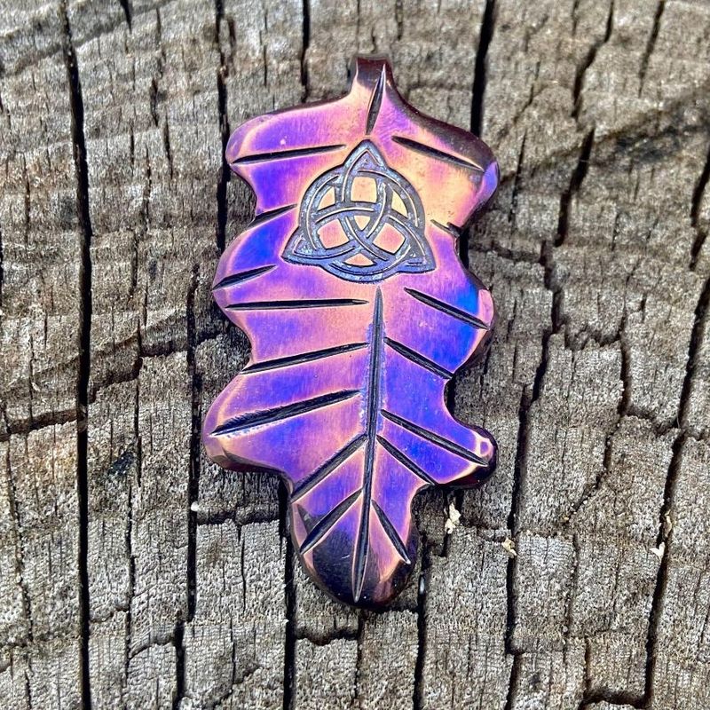 Luna Ignis Hand Forged Unique Triquetra Oak Leaf Amulet Pendant