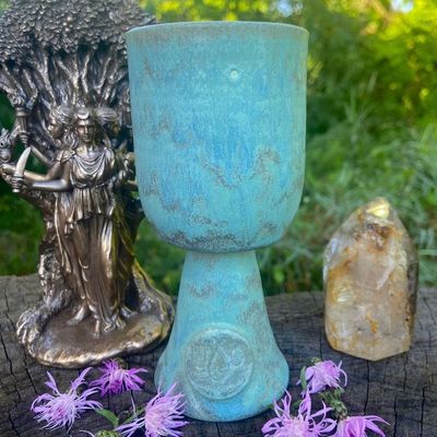 Luna Ignis Ceramic Chalice Light Turquoise Blue Droplets
