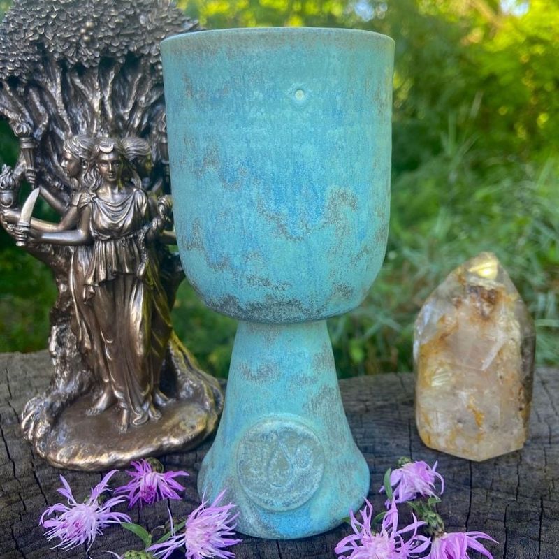 Luna Ignis Ceramic Chalice Light Turquoise Blue Droplets