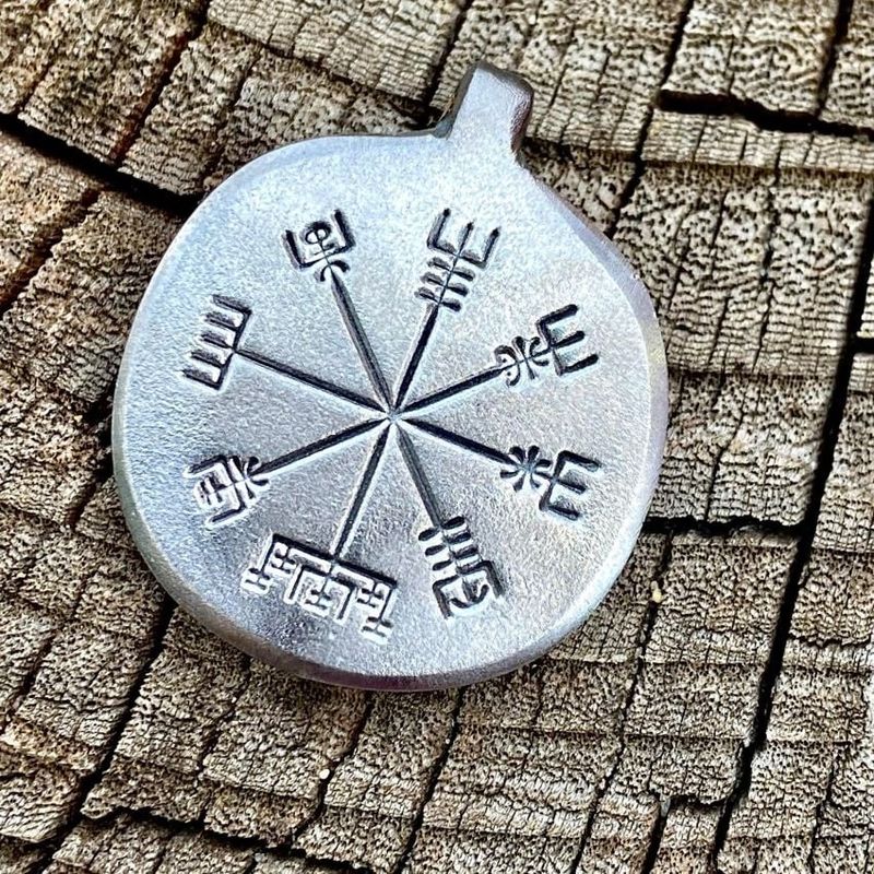 Luna Ignis Hand Forged Celtic Runic Compass Vegvisir Amulet Pendant