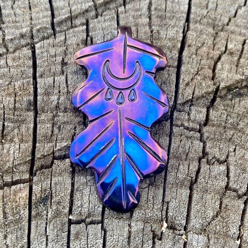 Luna Ignis Hand Forged Unique Crying Moon Oak Leaf Amulet Pendant