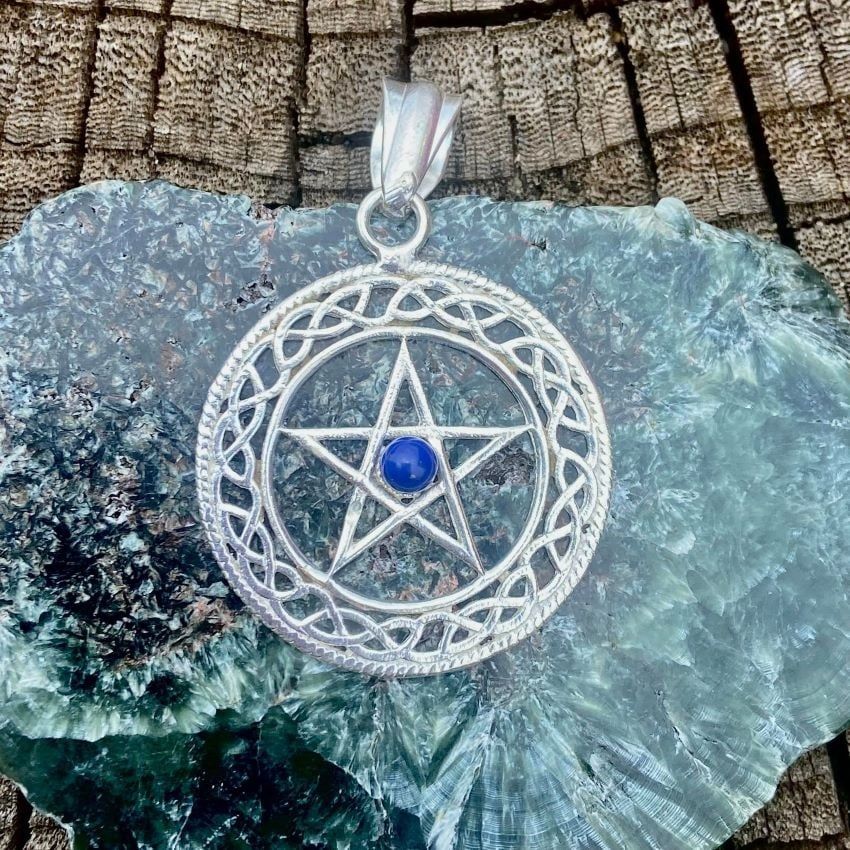 Sterling Silver Celtic Pentacle Pendant With Lapis Lazuli