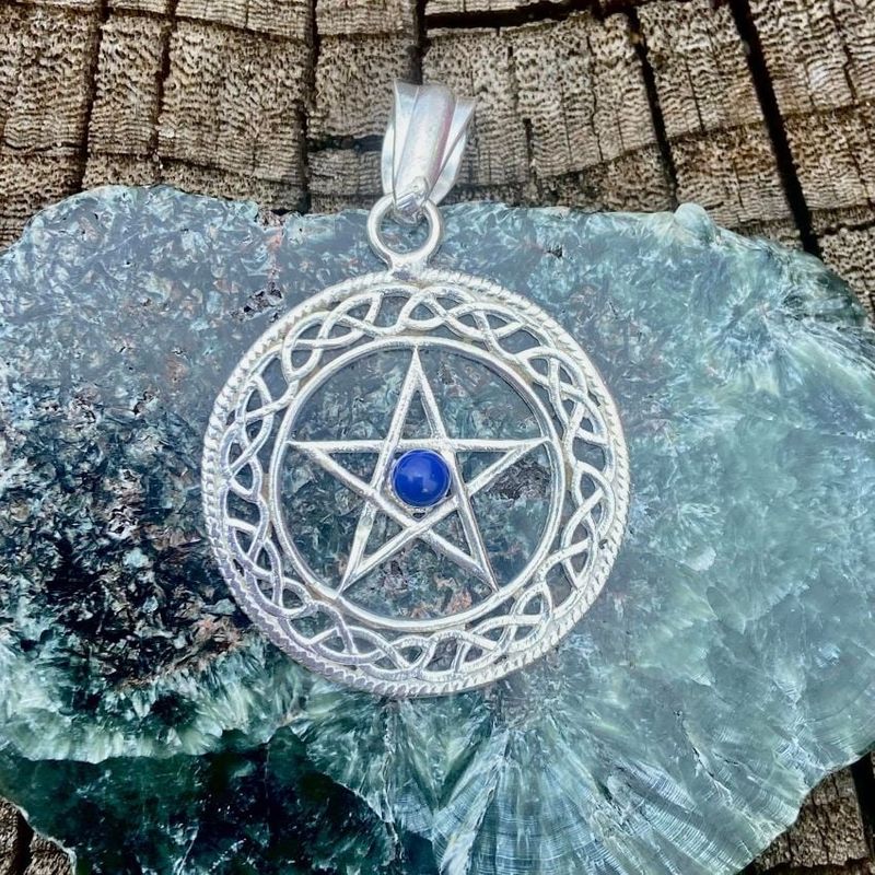 Sterling Silver Celtic Pentacle Pendant With Lapis Lazuli