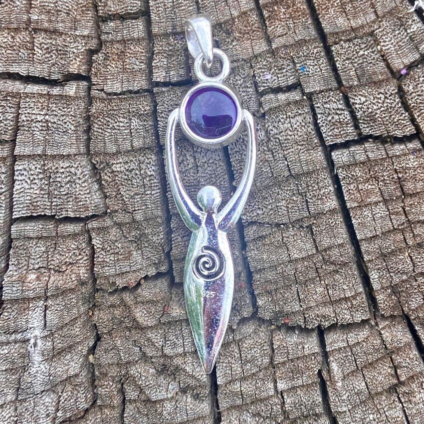 Sterling Silver Spiral Goddess Pendant with Amethyst