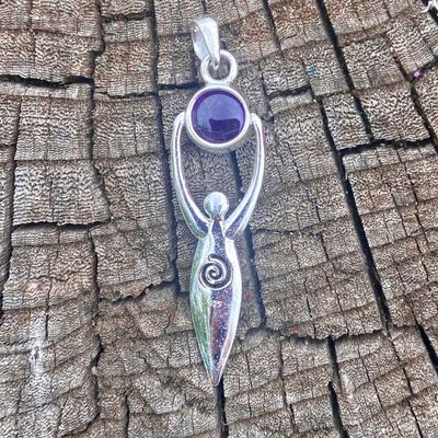 Sterling Silver Spiral Goddess Pendant with Amethyst
