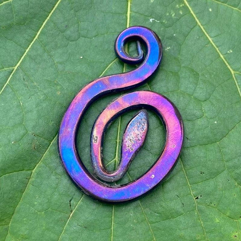 Luna Ignis Colorized Polished Iron Spiral Serpent Amulet Pendant
