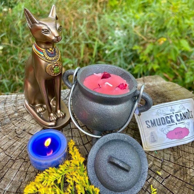 Cast Iron Cauldron  4inch with Smudge Candle Rose
