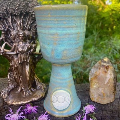 Luna Ignis Ceramic Chalice Blue And Gold Triple Moon