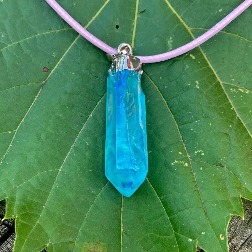 Blue Aura Quartz Necklace On Wax Cord