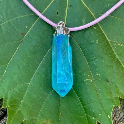 Blue Aura Quartz Necklace On Wax Cord