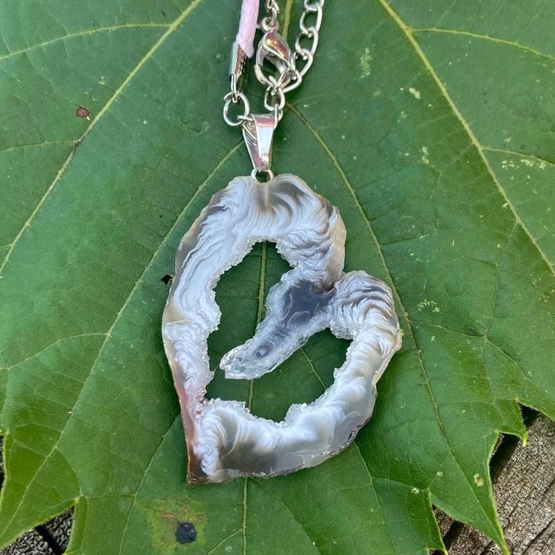 Druzy Agate Geode Slice Pendant Necklace On Wax Cord