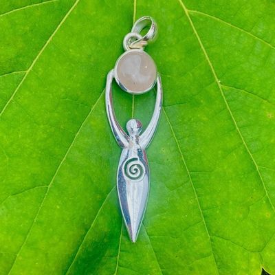 Sterling Silver Spiral Goddess Pendant with Rose Quartz