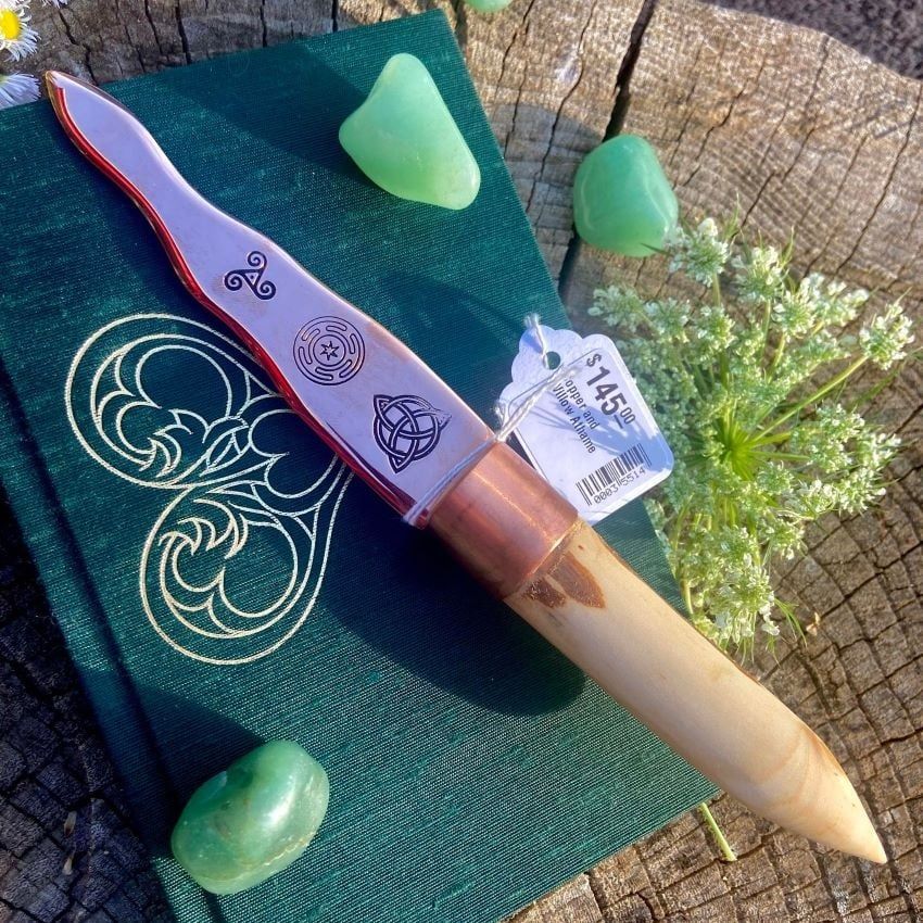 Copper and Willow Athame With Triquetra And Hecate Wheel