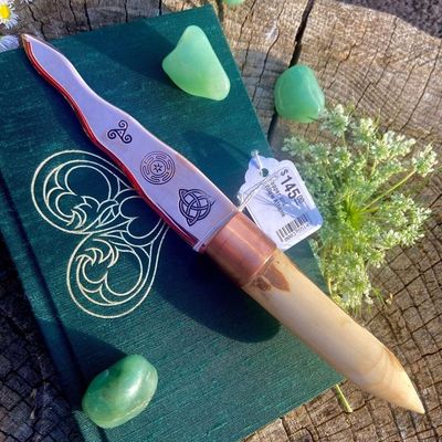 Copper and Willow Athame With Triquetra And Hecate Wheel