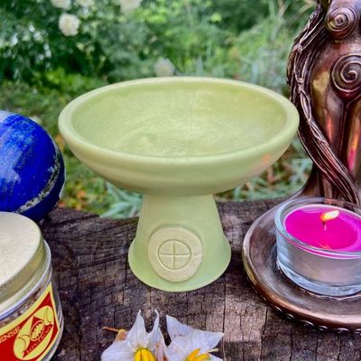 Luna Ignis Ceramic Incense Burner Pale Green Celtic Cross