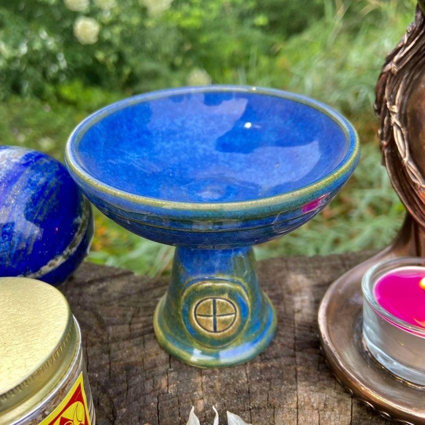 Luna Ignis Ceramic Incense Burner Blue Celtic Cross