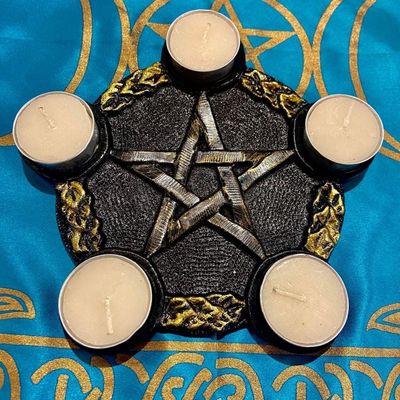 7 inch Pentacle Altar Tile and tea light candle holder