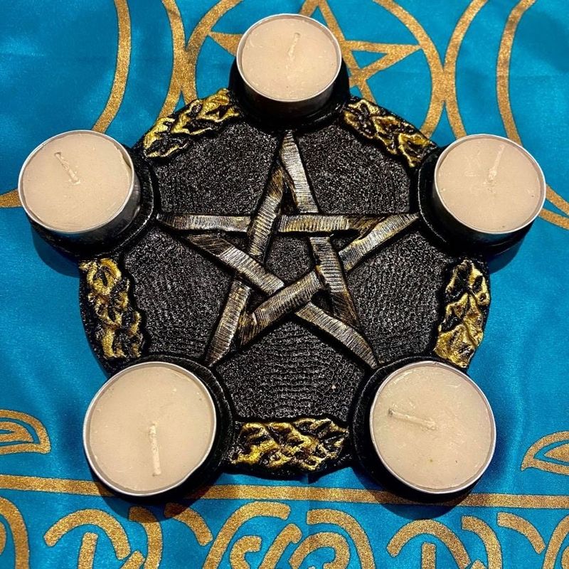 7 inch Pentacle Altar Tile and tea light candle holder