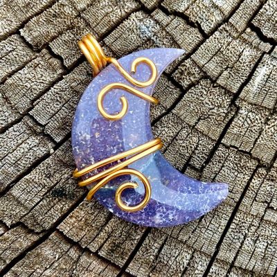 Luna Ignis Grape Agate Crescent Moon Brass Wrapped Pendant