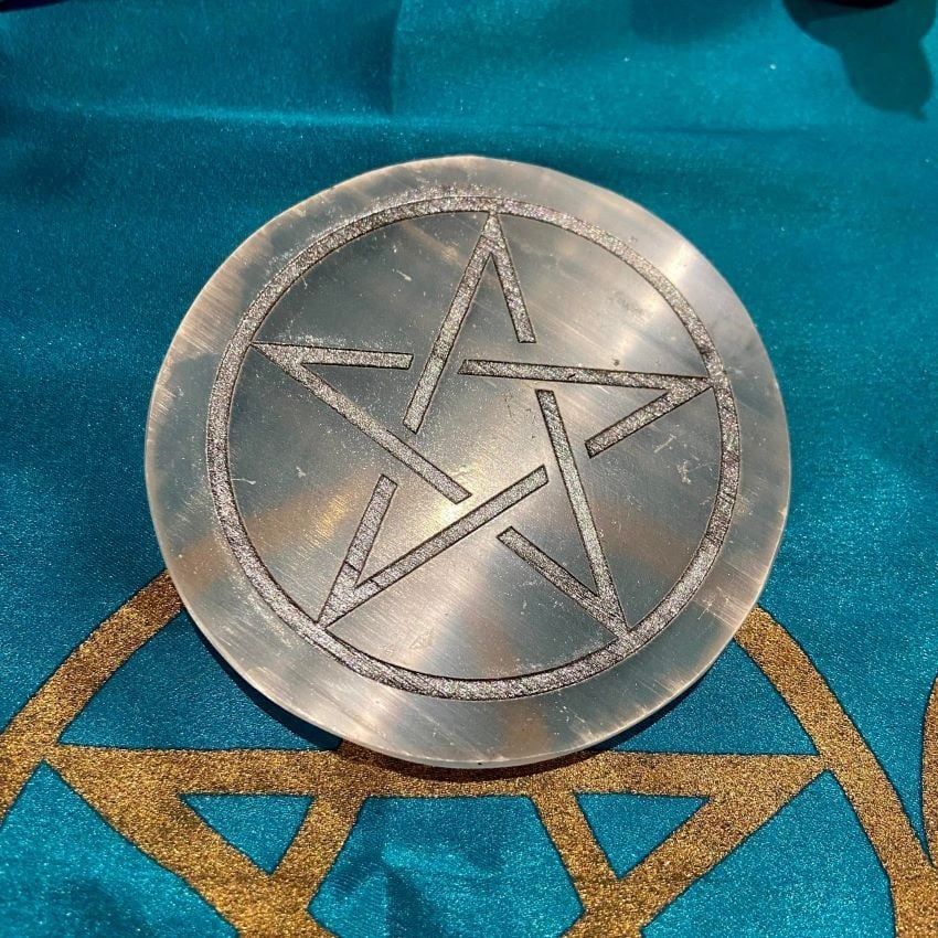 3 inch selenite altar tile with Pentacle