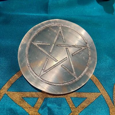 3 inch selenite altar tile with Pentacle