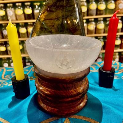 Selenite Offering Bowl 4&quot; Engraved with Pentagram